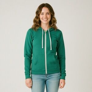 Eddie Bauer Green Zip-Up Hoodie Sweatshirt Fall Light Jacket